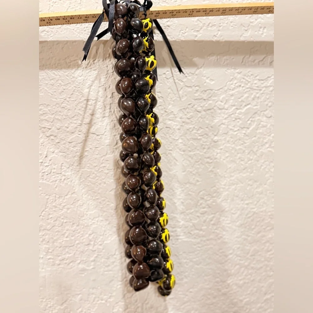 3 Hawaiian Leí Style Kukui Nut Bead Necklace, 1 Painted Yellow turtle & 2 brown